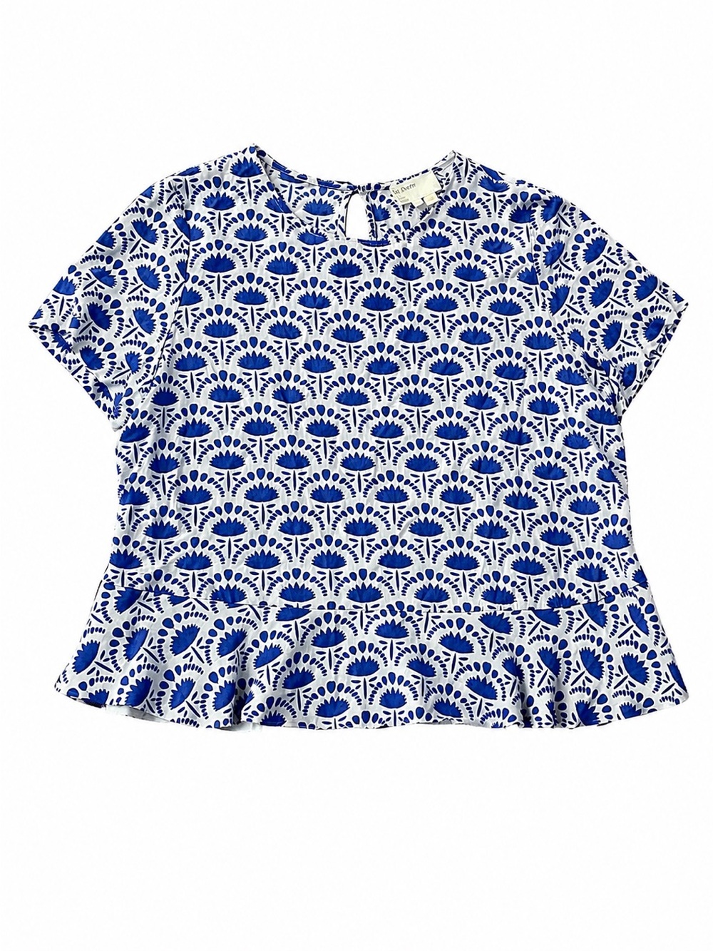 Hi There by Karen Walker Blueprint Bloom Peplum Blouse Blue White Floral Top 8